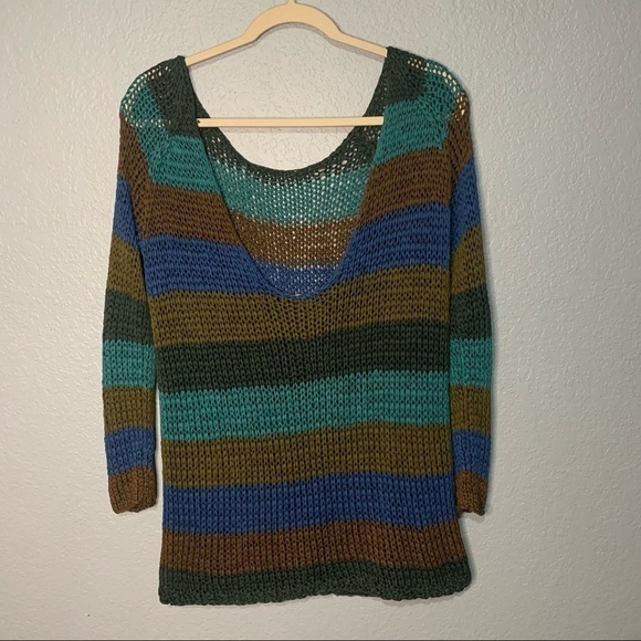 Theory Nimue Space Adriatic Sea Striped Crochet Low Back Sweater - Picture 4 of 4